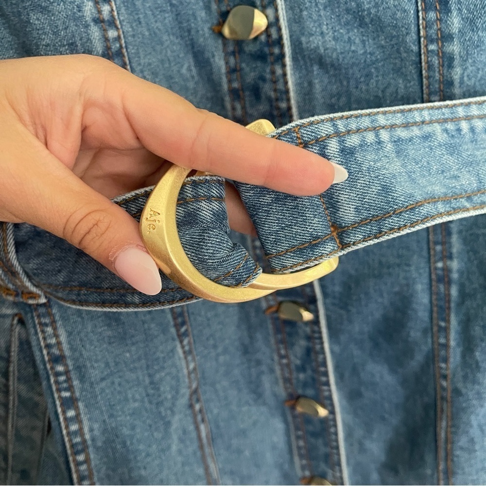 Aje Darcie Denim Blue Mini Dress Belted 90’s Wash - Picture 3 of 6